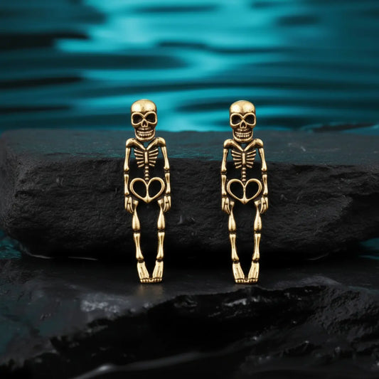 Skeleton Stud Dangle Earrings Gold