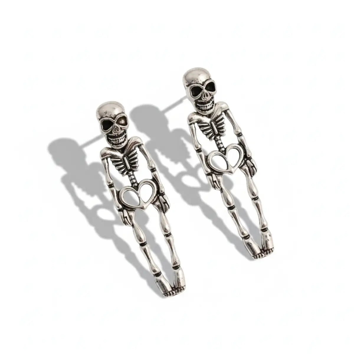Skeleton Stud Dangle Earrings Silver Front