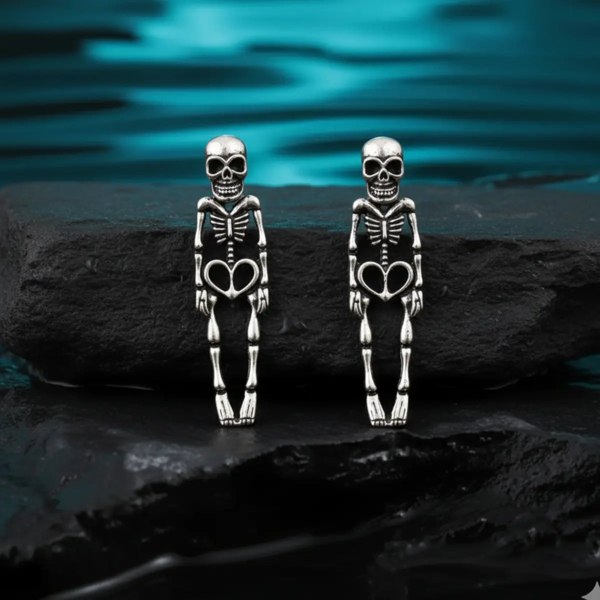 Skeleton Stud Dangle Earrings Silver