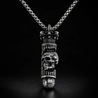 Skull Bullet Necklace Silver Close Up Black Background