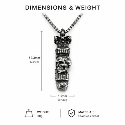 Skull Bullet Necklace Silver Dimension Diagram 42.5mm 1.67inch and 10.3mm 0.41inch