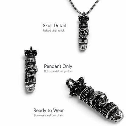 Skull Bullet Necklace Silver Multi Angle Product Feature Showcase