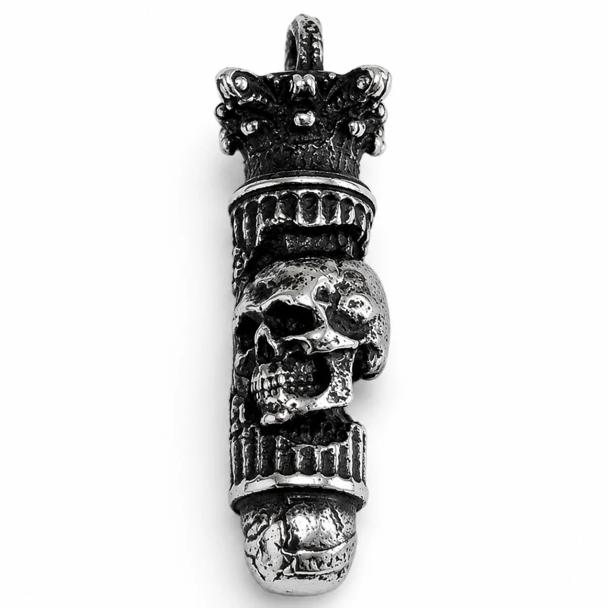 Skull Bullet Necklace Silver Pendant Only Front View White Background