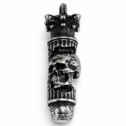 Skull Bullet Necklace Silver Pendant Only Front View White Background