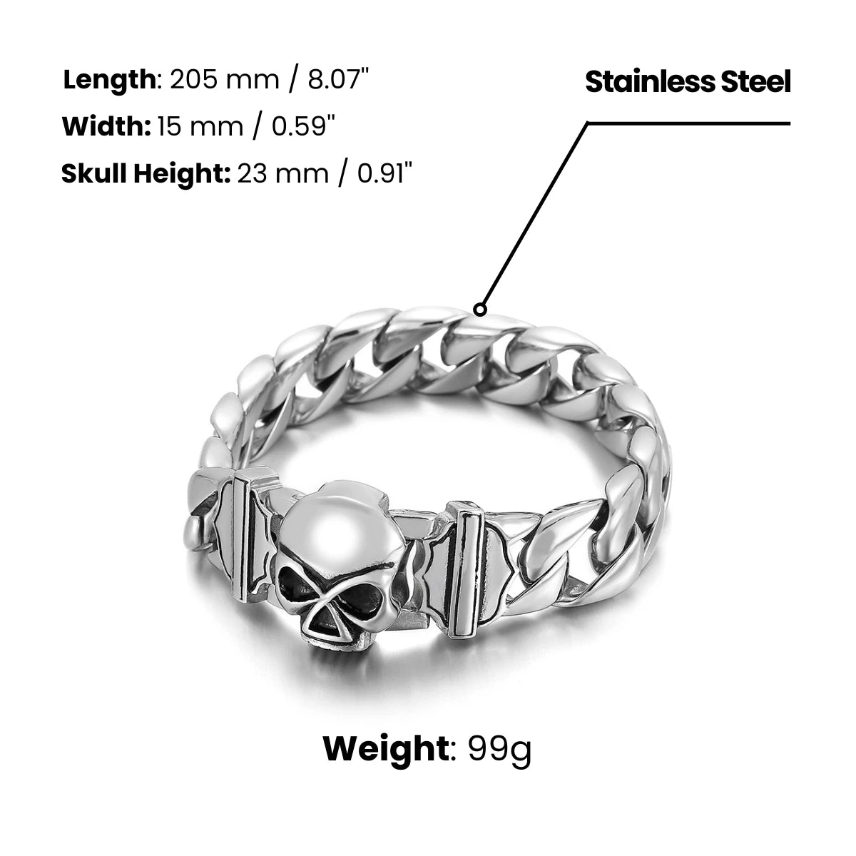 Skull Chain Bracelet Dimensions and Weight