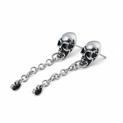 Skull Chain Dangle Stud Earrings Sterling Silver Side