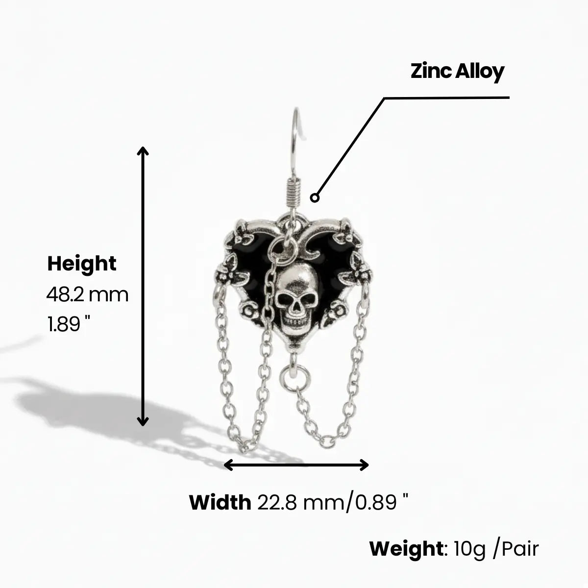 Skull Chain Drop Earrings Dimensions and Weight
