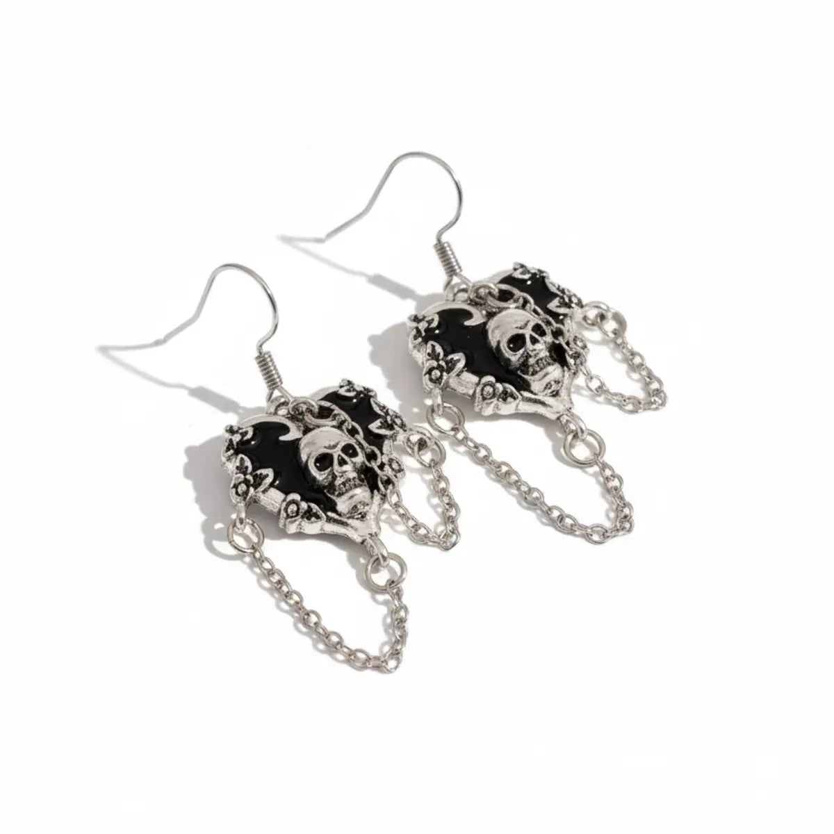 Skull Chain Drop Earrings Front
