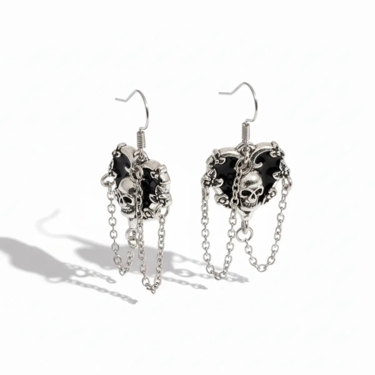 Skull Chain Drop Earrings Side