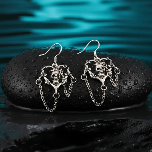Skull Chain Drop Earrings