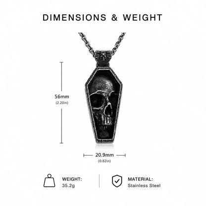 Skull Coffin Necklace Silver Dimension Diagram 58.0mm 2.28inch and 20.0mm 0.79inch 31.7g 1.12oz