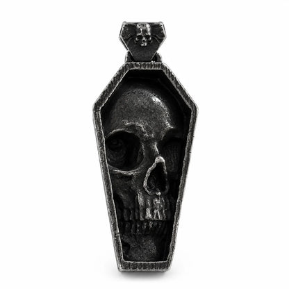 Skull Coffin Necklace Silver Pendant Only Front View White Background
