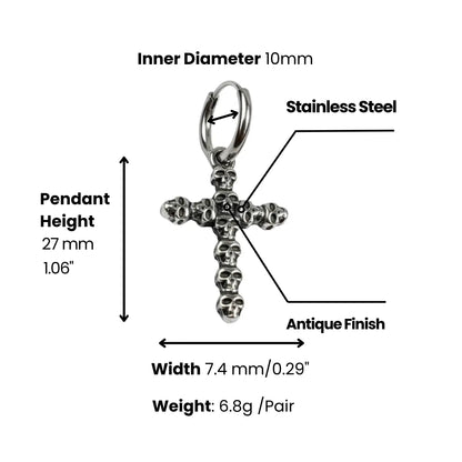 Skull Cross Dangle Hoop Earrings Dimensions and Weight