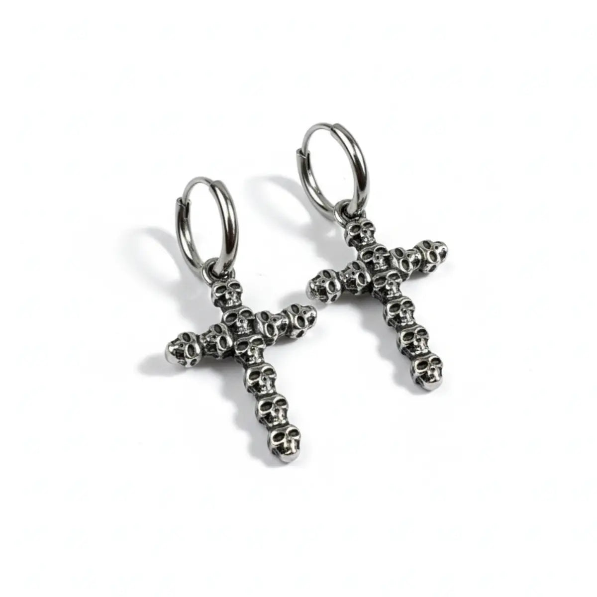 Skull Cross Dangle Hoop Earrings Front