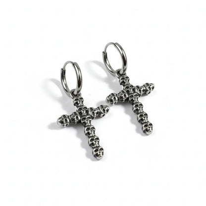 Skull Cross Dangle Hoop Earrings Front