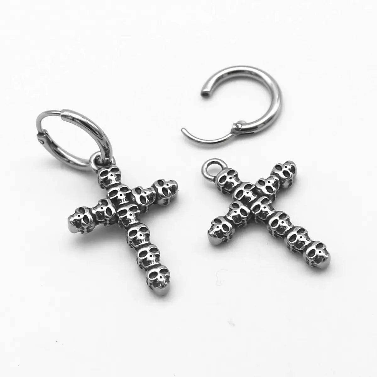 Skull Cross Dangle Hoop Earrings Side