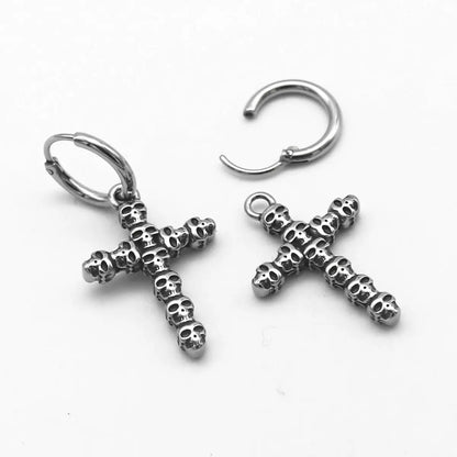 Skull Cross Dangle Hoop Earrings Side
