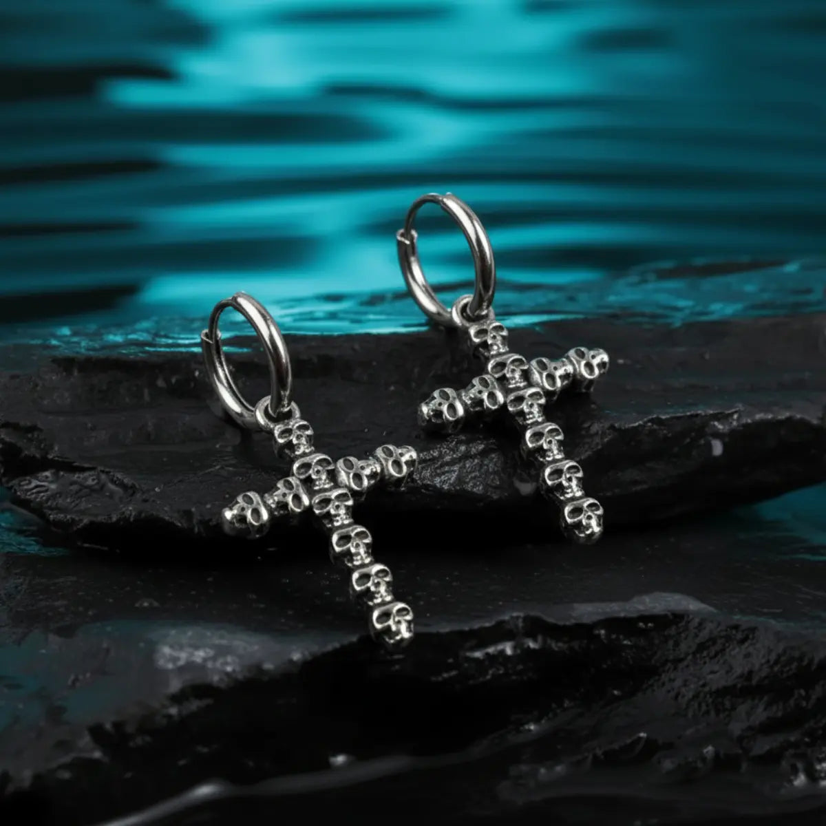 Skull Cross Dangle Hoop Earrings