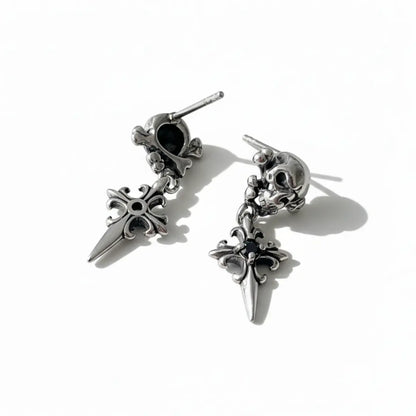 Skull Cross Drop Stud Earrings Back