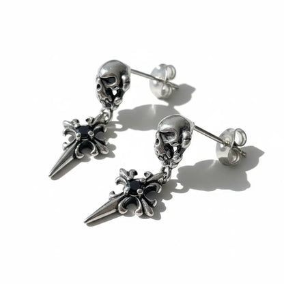 Skull Cross Drop Stud Earrings Side