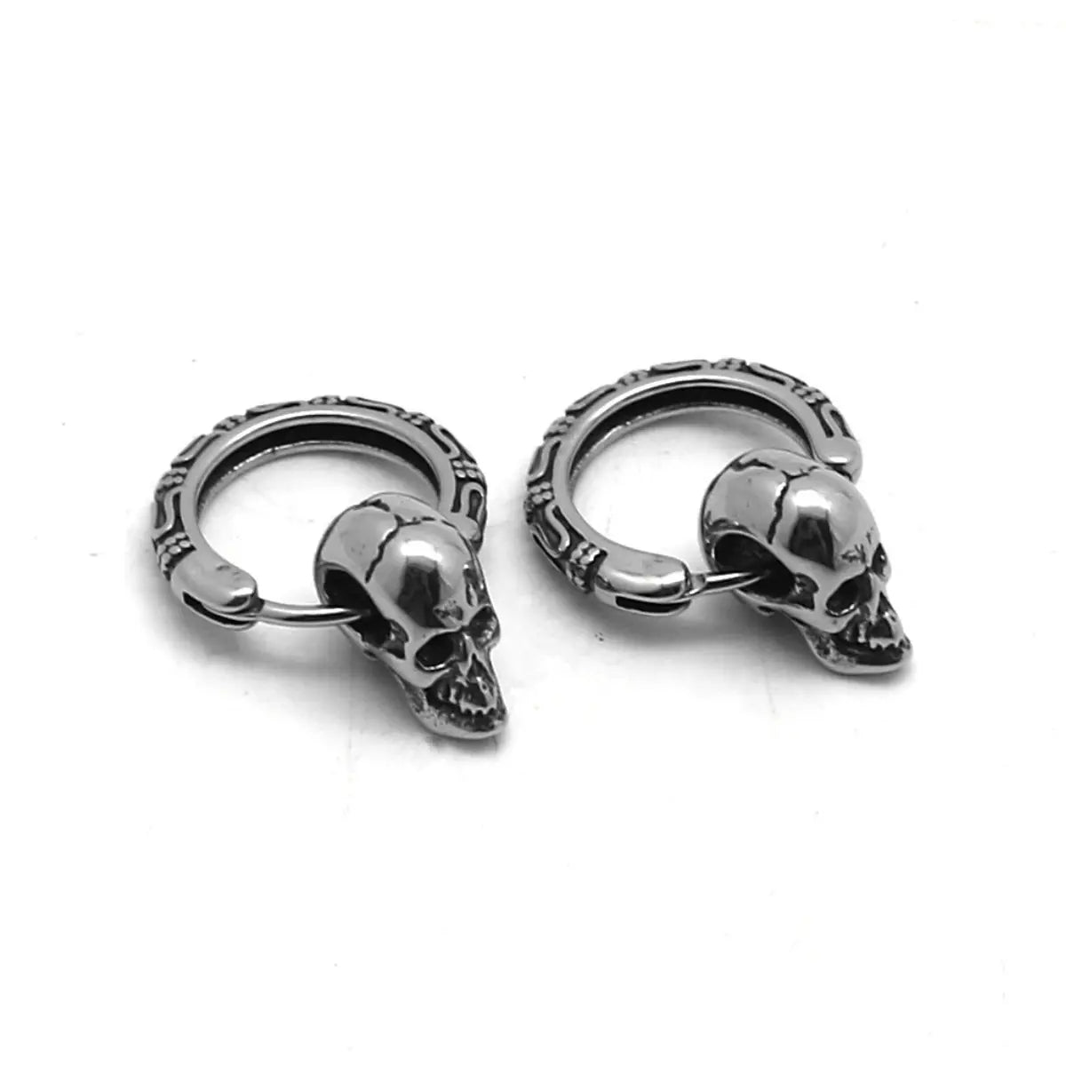 Skull Dangle Hoop Earrings Front