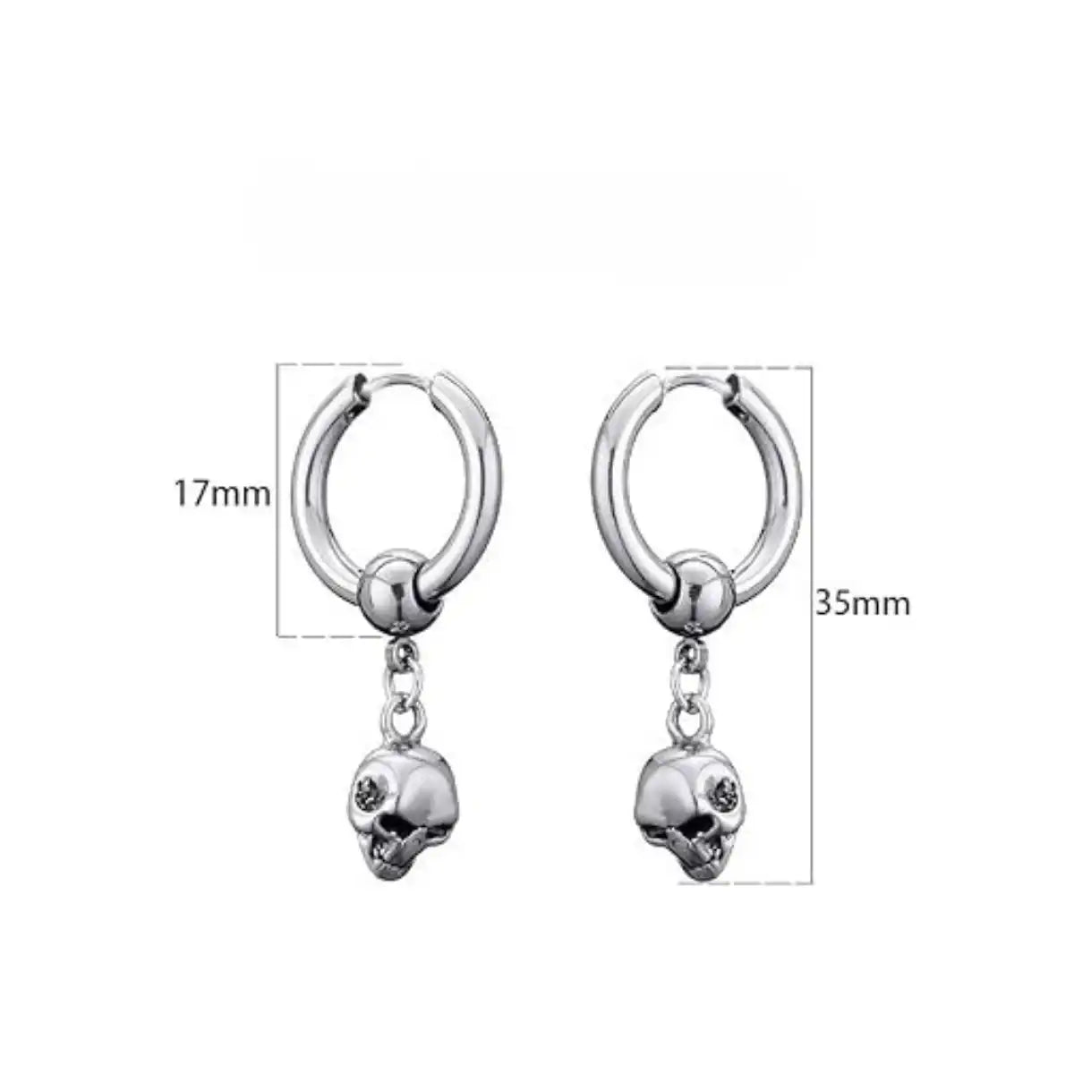 Skull Drop Hoop Earrings Dimensions