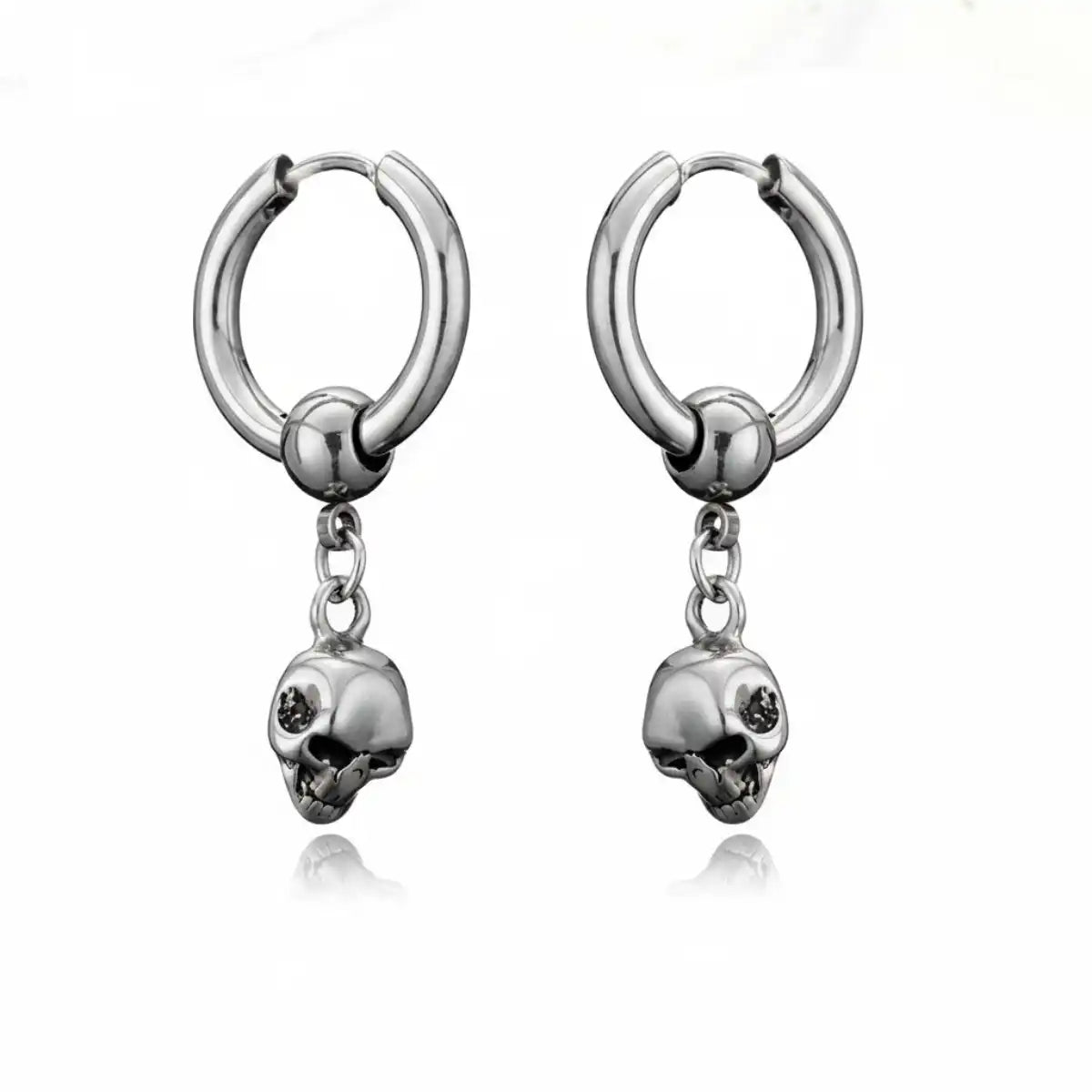 Skull Drop Hoop Earrings Front