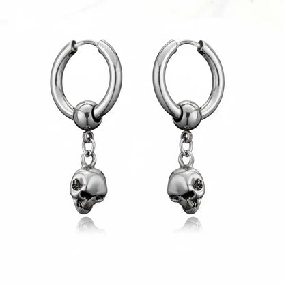 Skull Drop Hoop Earrings Front