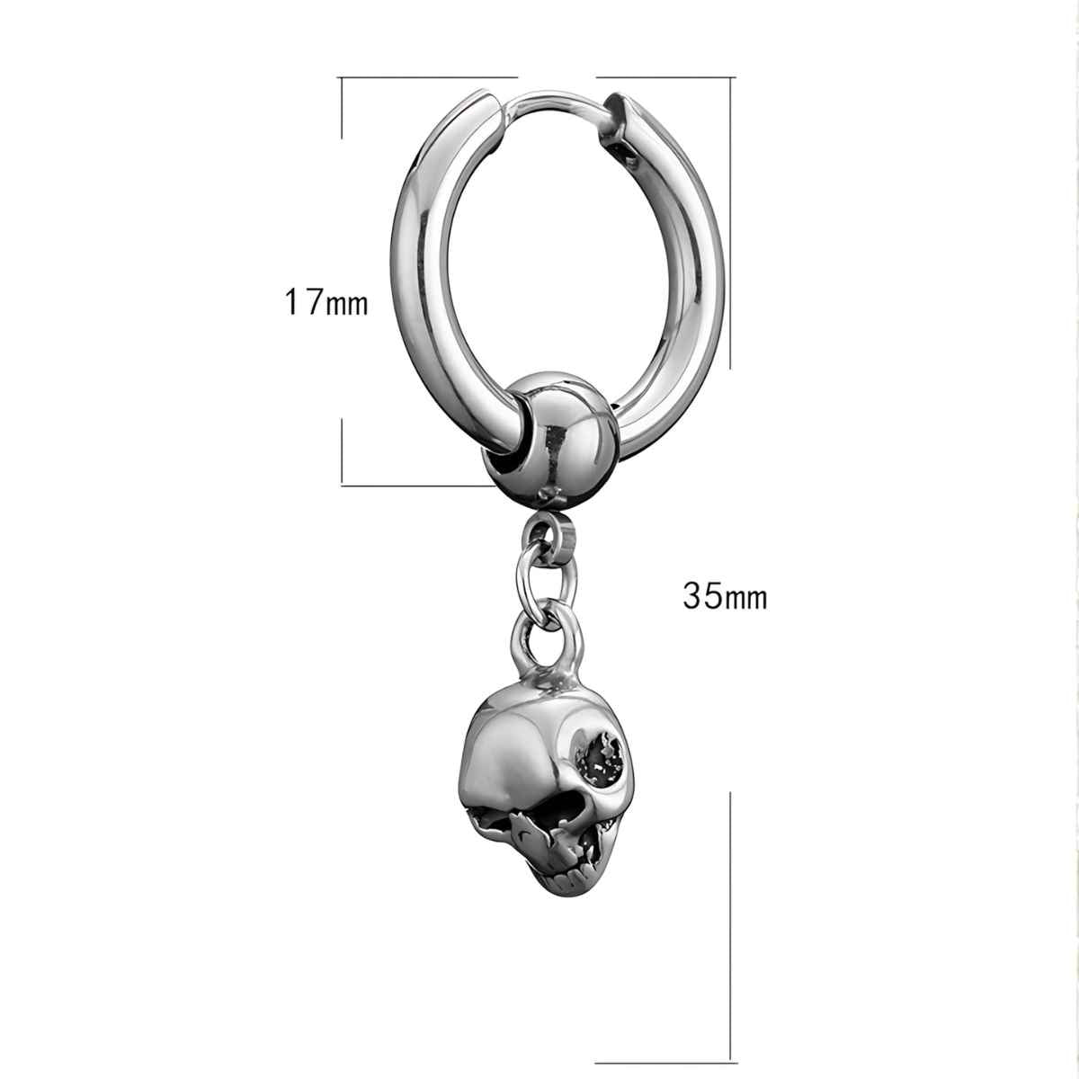 Skull Drop Hoop Earrings Silver Size