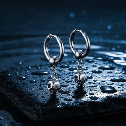 Skull Drop Hoop Earrings