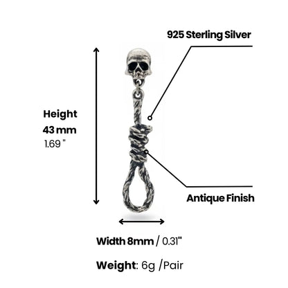 Skull Hangman's Noose Dangle Earrings Dimensions and Weight