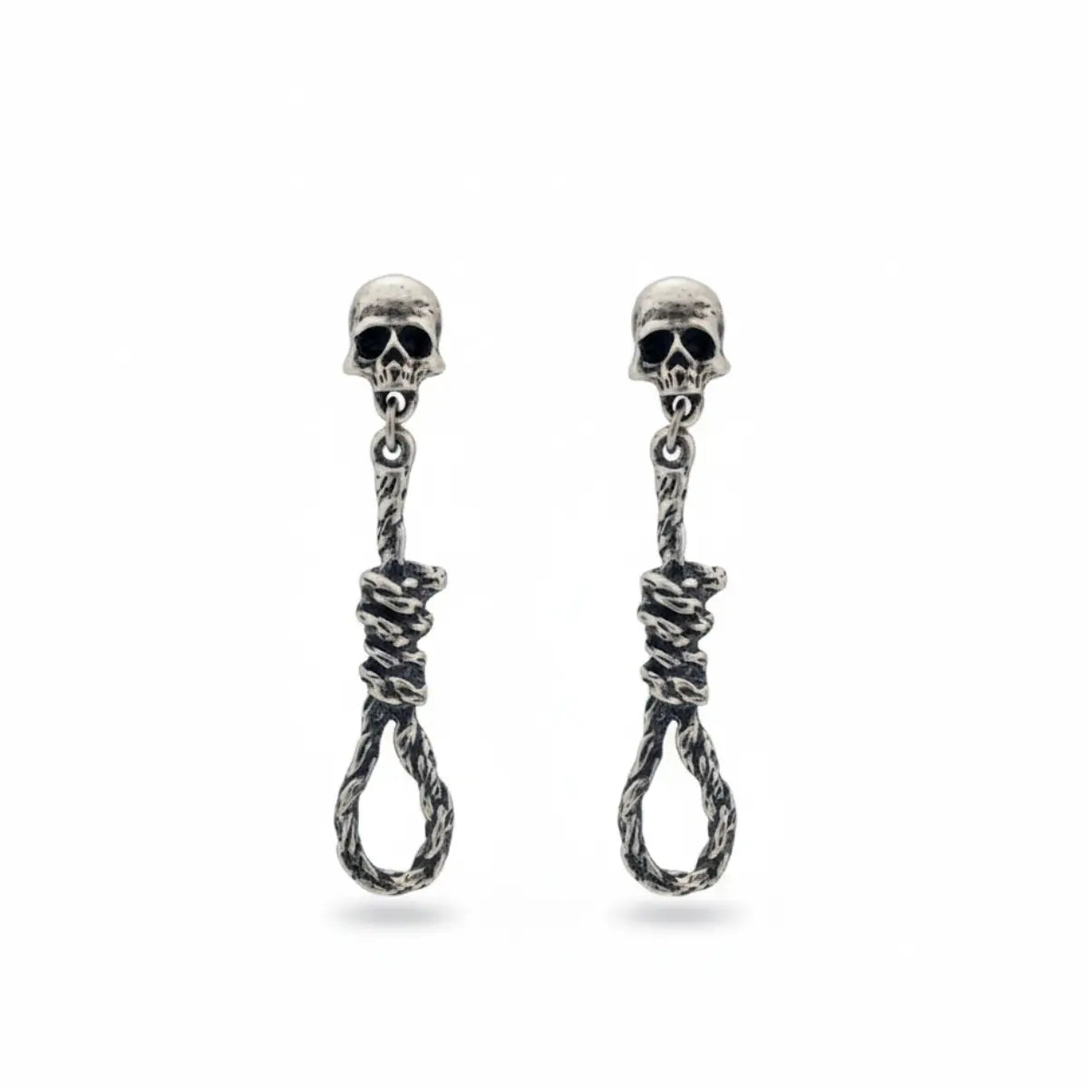 Skull Hangman's Noose Dangle Earrings Front