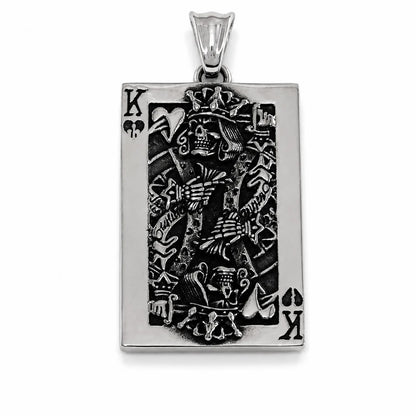 Skull King Playing Card Pendant Necklace Silver Pendant Only Front View White Background