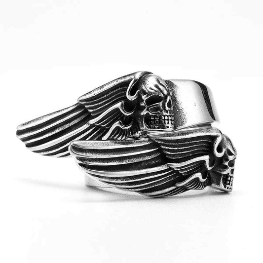 Skull Ring with Wings Stainless Steel Xenos Jewelry