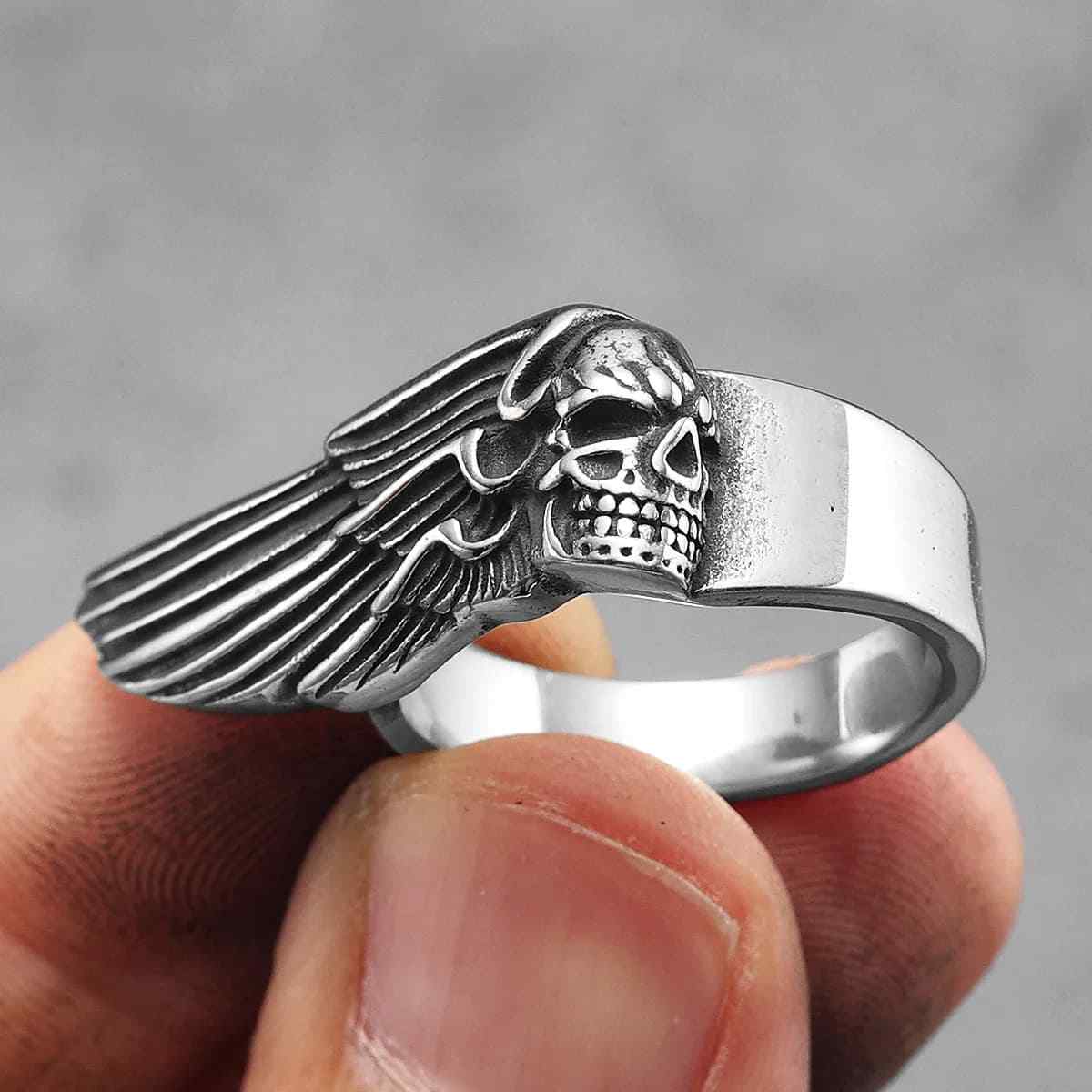 Skull Ring with Wings Stainless Steel Xenos Jewelry