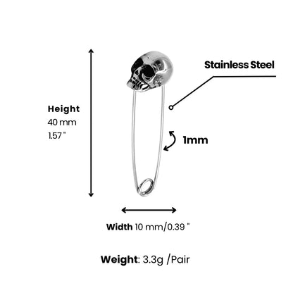 Skull Safety Pin Earrings Dimensions and Weight
