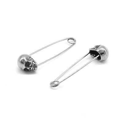 Skull Safety Pin Earrings Front