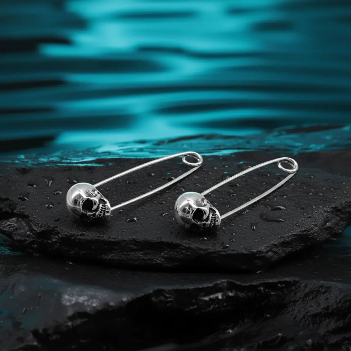 Skull Safety Pin Earrings