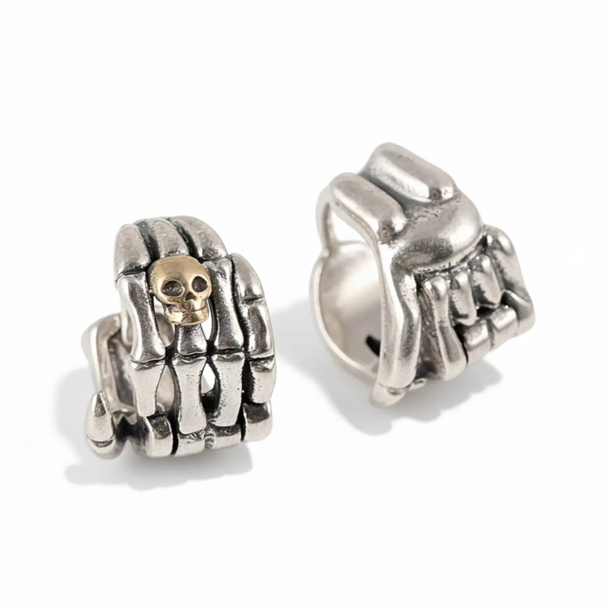 Skull Skeleton Hand Huggie Hoop Earrings Back