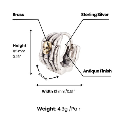 Skull Skeleton Hand Huggie Hoop Earrings Dimensions and Weight