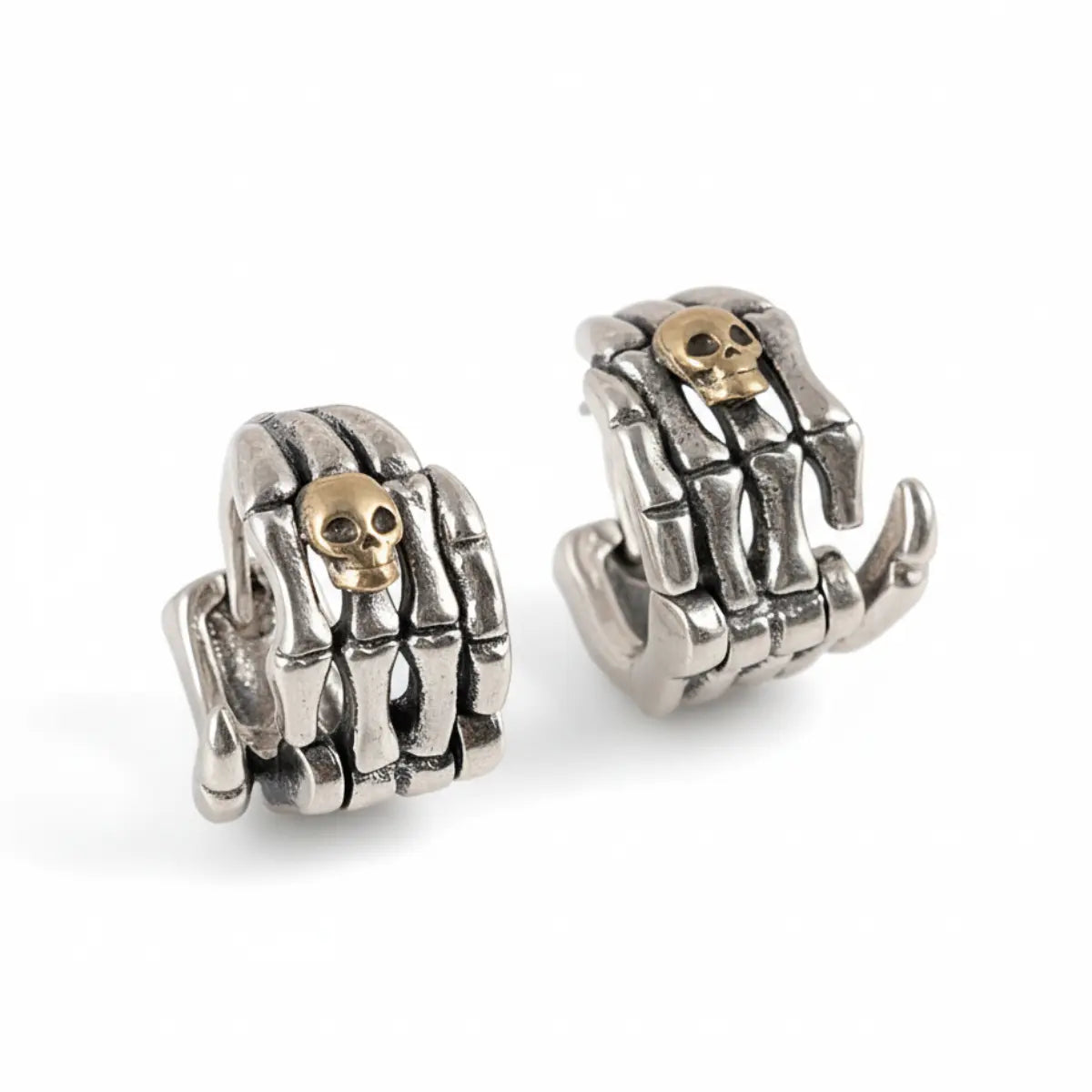 Skull Skeleton Hand Huggie Hoop Earrings Front