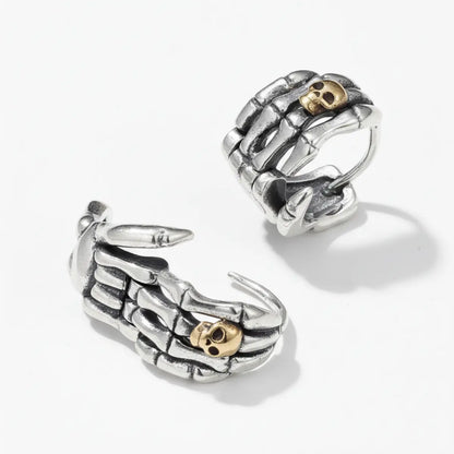 Skull Skeleton Hand Huggie Hoop Earrings Side