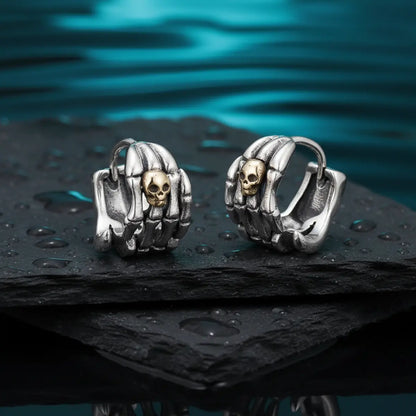 Skull Skeleton Hand Huggie Hoop Earrings