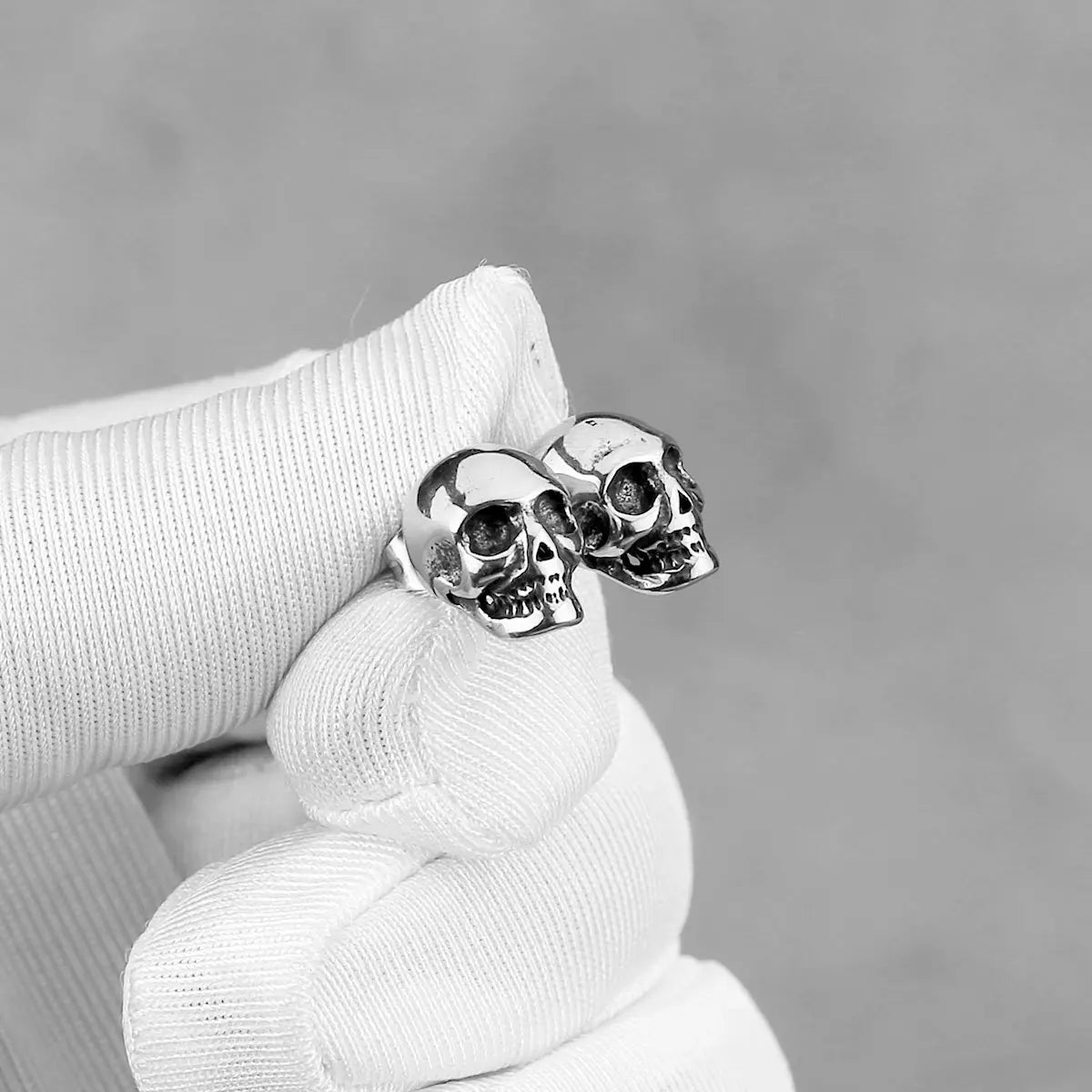 Skull Stud Earrings Stainless Steel Close Up