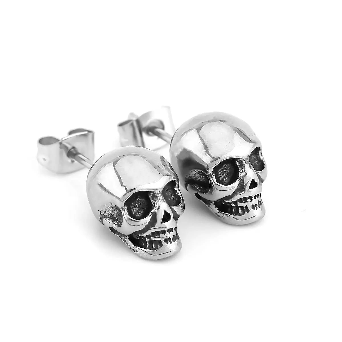 Skull Stud Earrings Stainless Steel Front