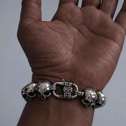 Skull and Crossbones Bracelet Stainless Steel Clasp Detail Worn on Wrist