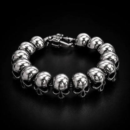 Skull and Crossbones Bracelet Stainless Steel Displayed Black Background