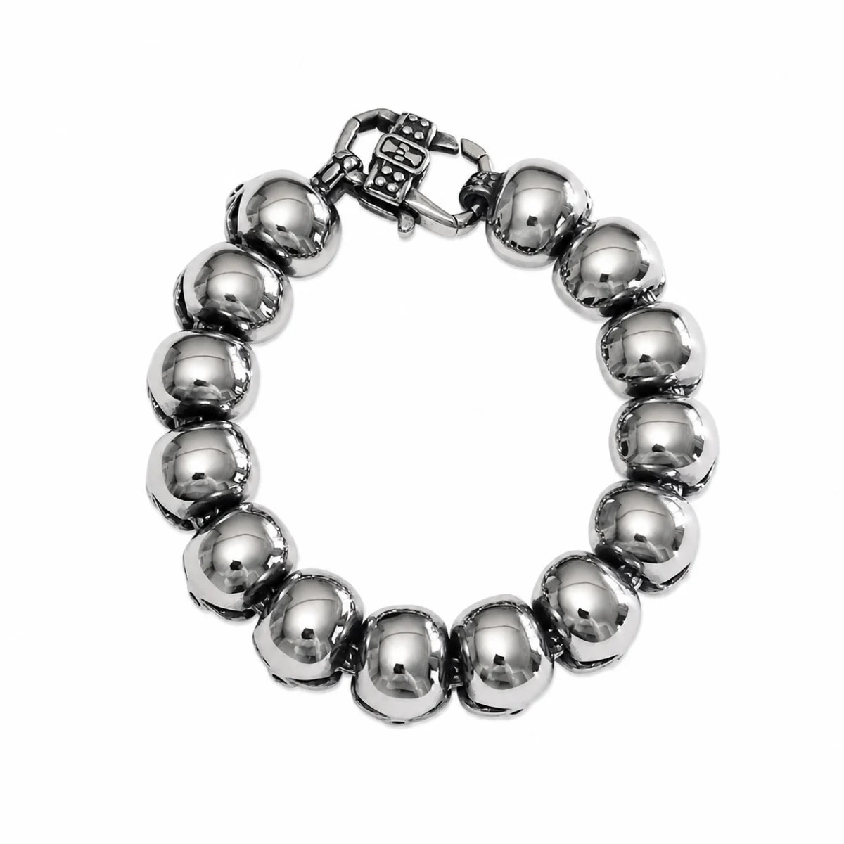 Skull and Crossbones Bracelet Stainless Steel Top Down View White Background