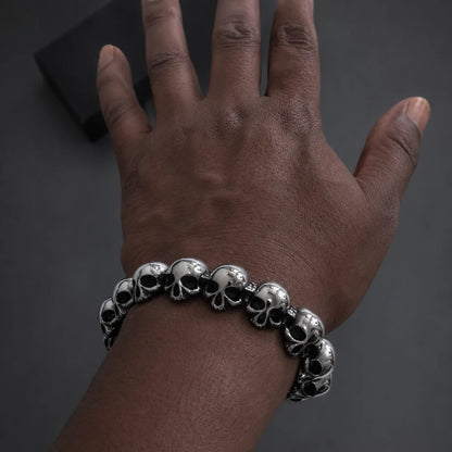 Skull and Crossbones Bracelet Stainless Steel Worn on Wrist Back View