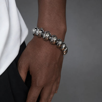 Skull and Crossbones Bracelet Stainless Steel Worn on Wrist Side View
